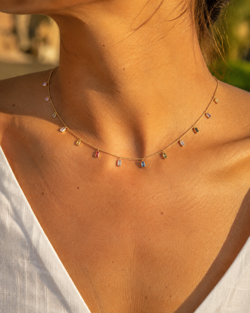 Rainbow Baguette Drop Necklace