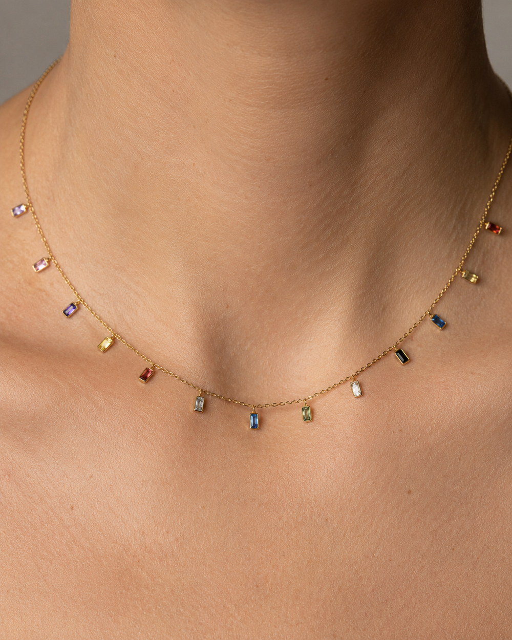 Rainbow Baguette Drop Necklace