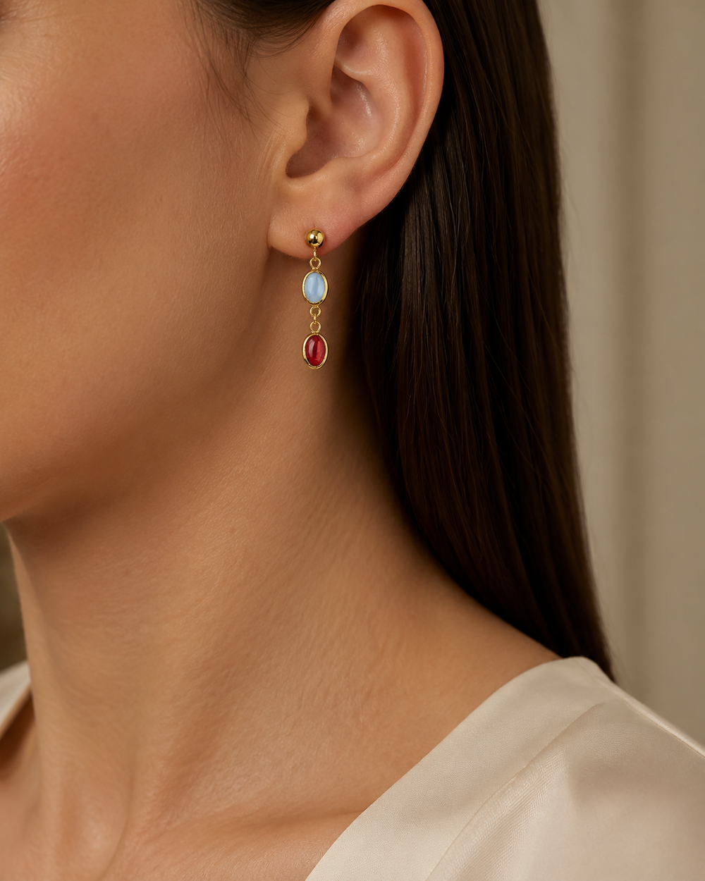 Two-Stone Oval Drop Earrings