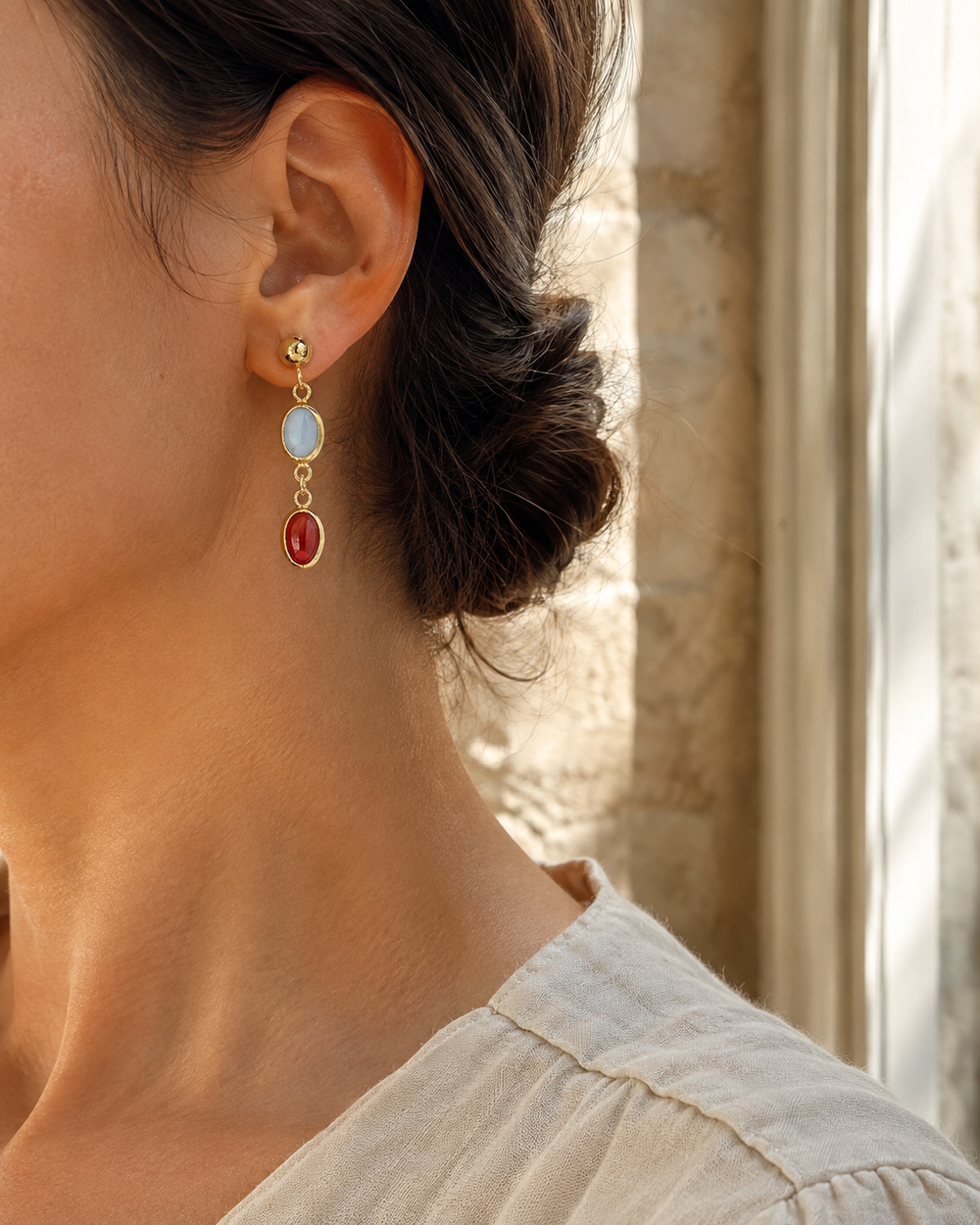 Two-Stone Oval Drop Earrings