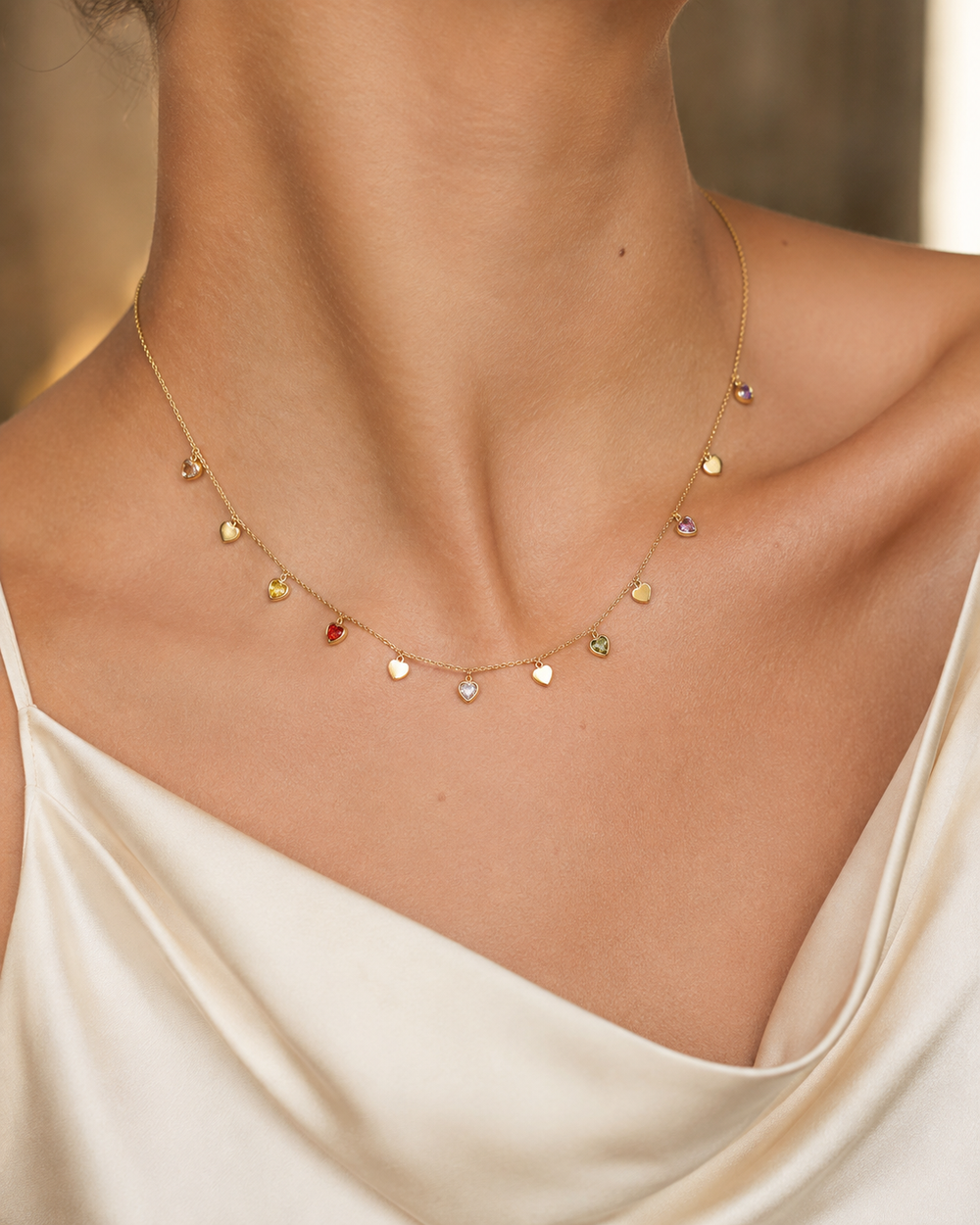 Multicolour Heart Charm Necklace
