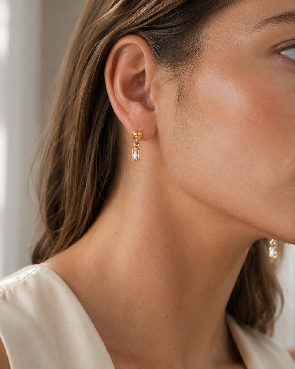 Baguette Drop Stud Earrings