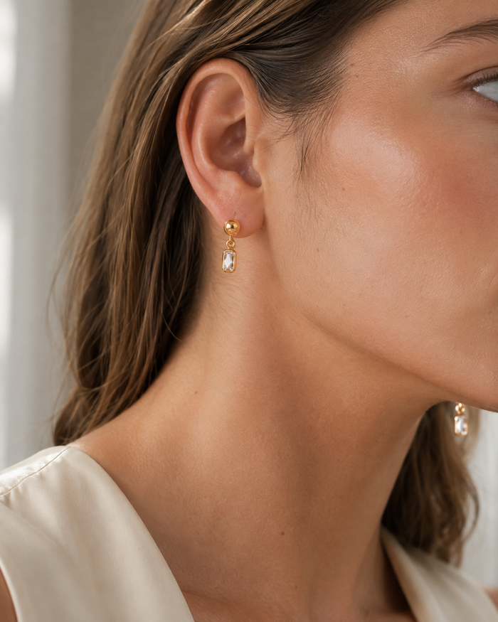 Baguette Drop Stud Earrings