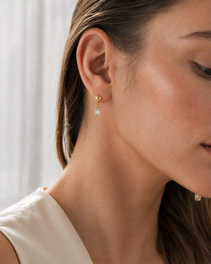 Baguette Drop Stud Earrings
