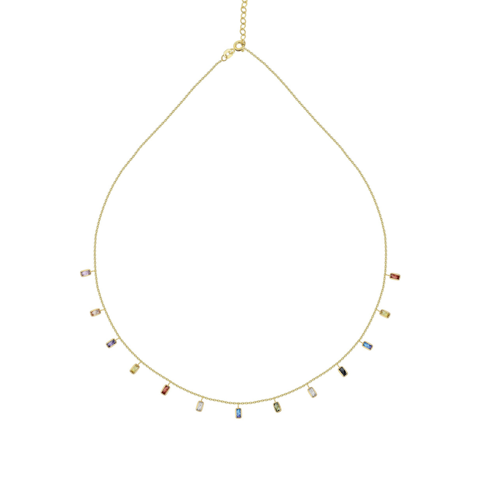 Rainbow Baguette Drop Necklace