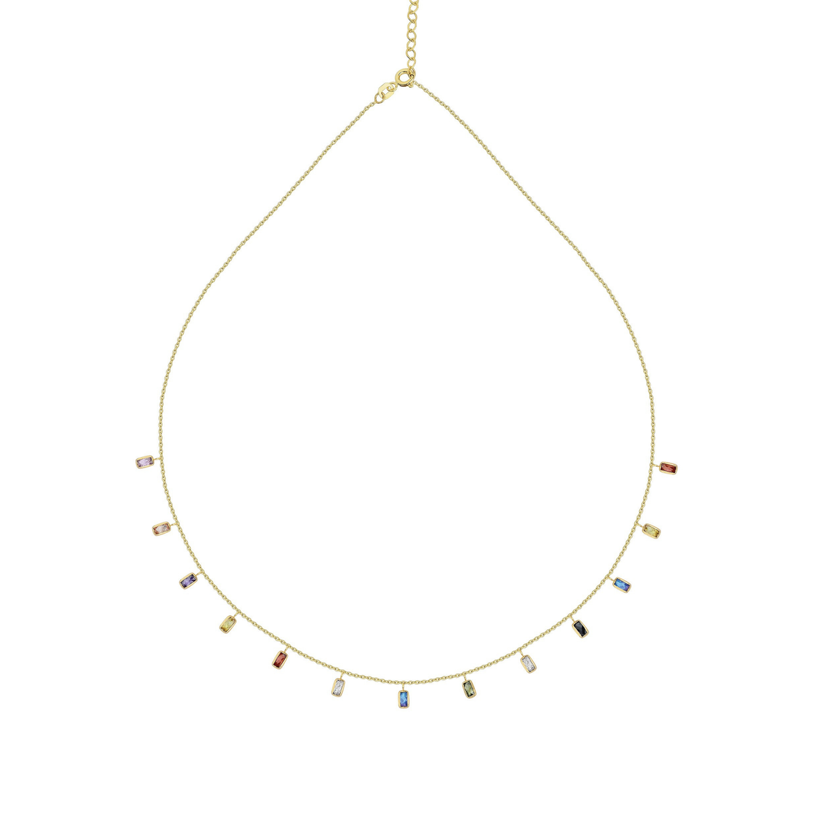 Rainbow Baguette Drop Necklace